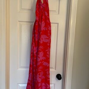 Red and Pink Floral Halter Dress